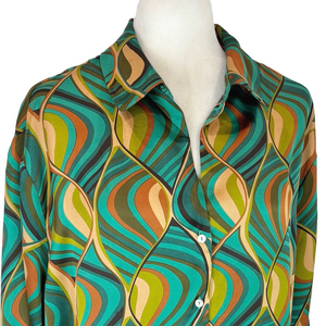 Haver green and tan satin shirt